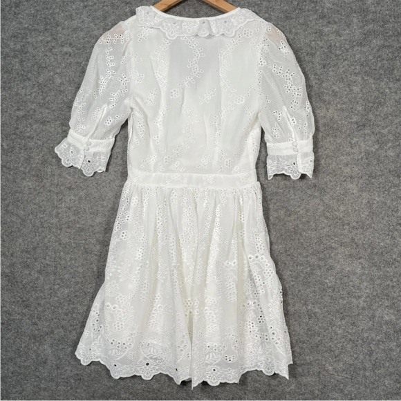 H&M Dress Size UK 6 Womens White Embroidered V Neck Ruffle Cross Front Lined - Picture 10 of 13